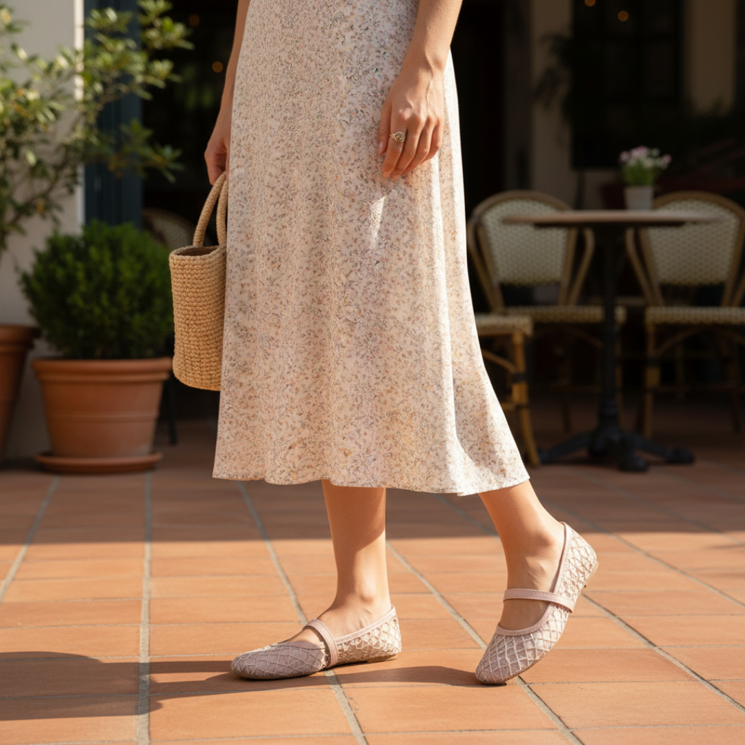 Nude Mesh Lattice Ballet Flats