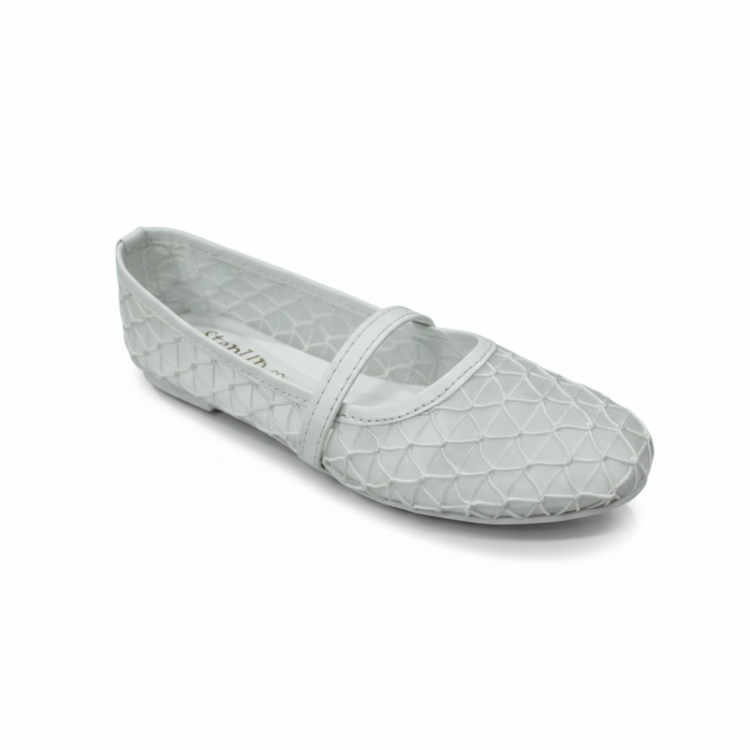 White Mesh Mary Jane Flats