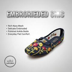 Navy Floral Embroidered Mesh Flats