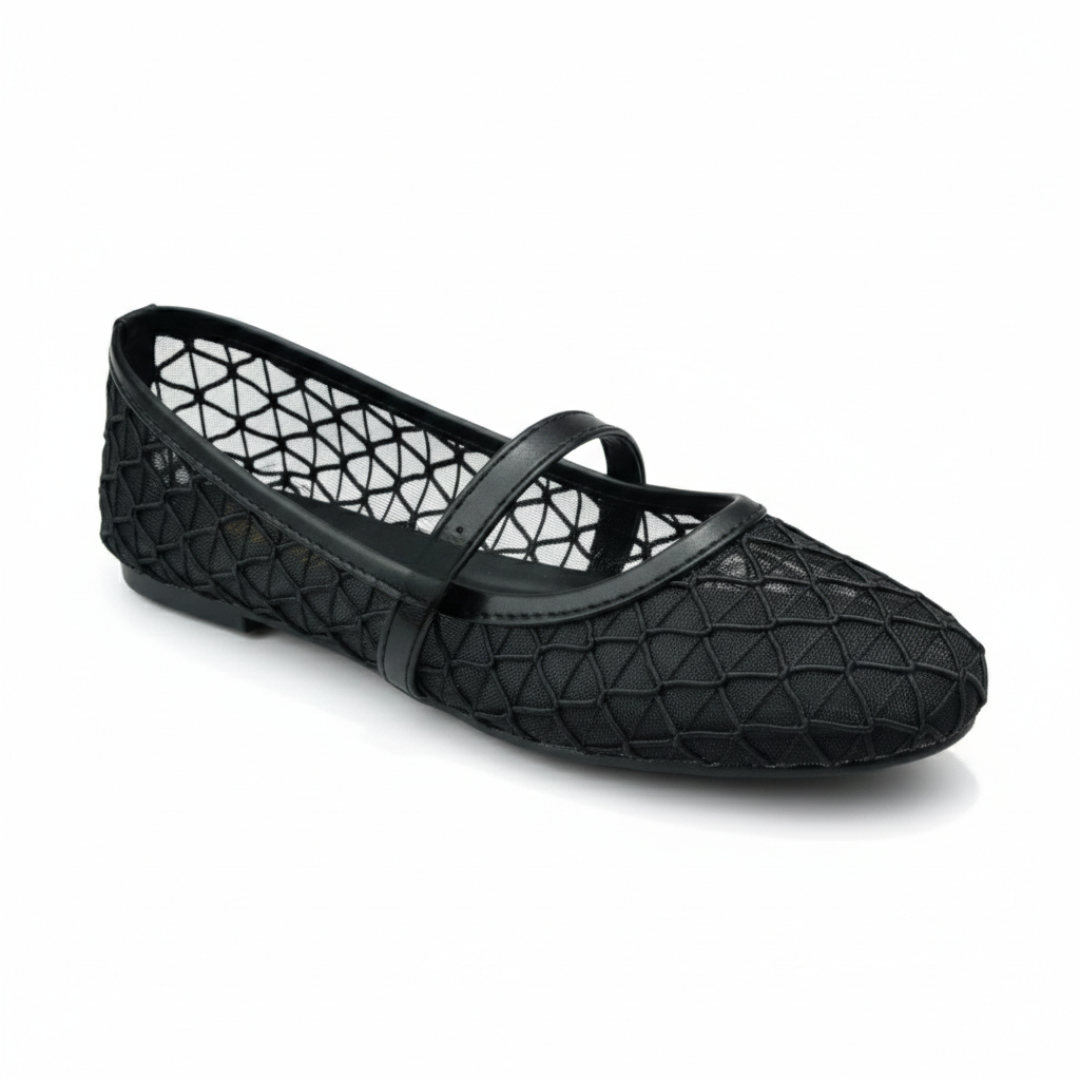 Black Geometric Mesh Ballet Flats