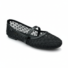 Black Geometric Mesh Ballet Flats