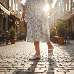White Mesh Mary Jane Flats