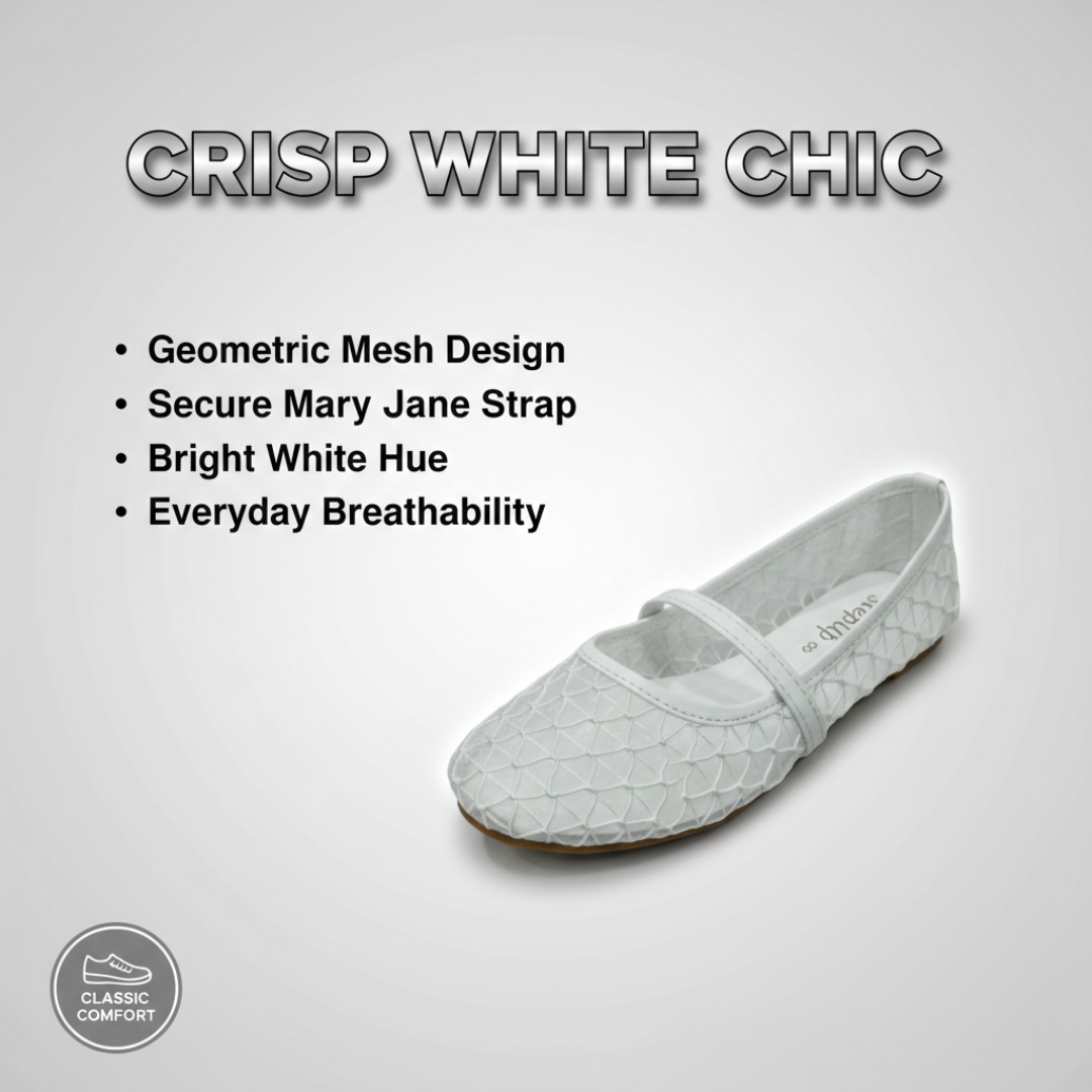 White Mesh Mary Jane Flats