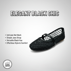 Black Geometric Mesh Ballet Flats