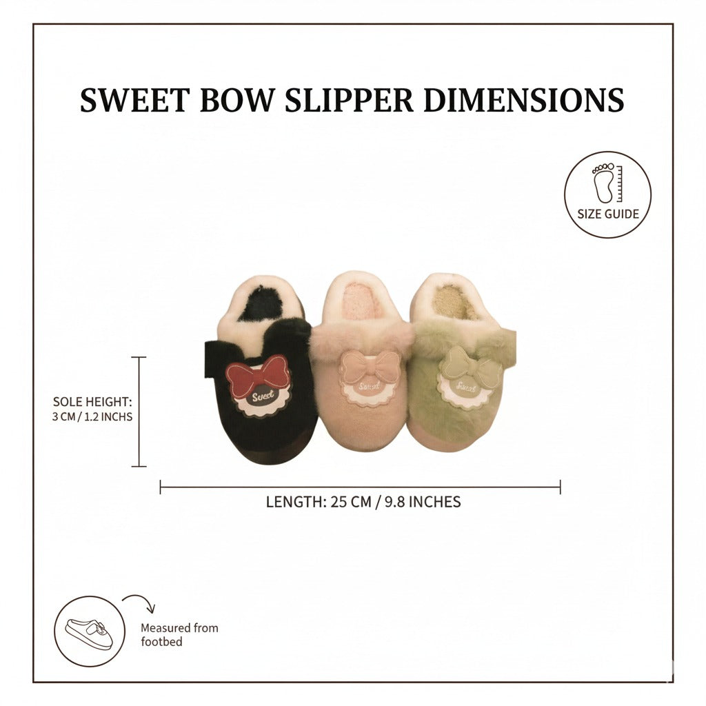3D Bow Character Plush Slippers  Warm Winter Indoor Shoes
