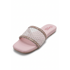 Rose Pink Rhinestone Mesh Slides – Sparkling Pastel Flat Sandals