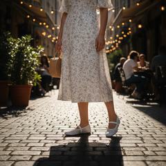 White Mesh Mary Jane Flats