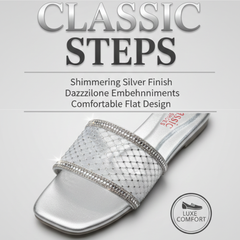 Silver Rhinestone Mesh Slides – Sparkling Flat Sandals