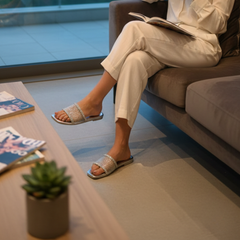 Silver Rhinestone Mesh Slides – Sparkling Flat Sandals