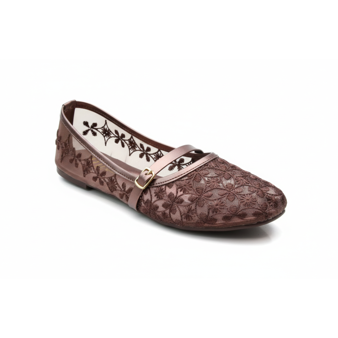 Floral Embroidery Mesh Ballet Flats