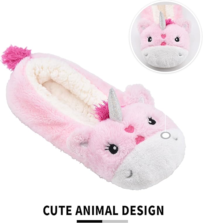 Cute Animal Unicorn Slippers | Rainbow Moose Elf Plush Home Slides | Fluffy Girls Gift Shoes