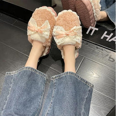 Cute Butterfly Fuzzy Women's Slippers Winter Fluffy Open Toe House Slippers Slip On Plush Bedroom Shoes Indoor Outdoor