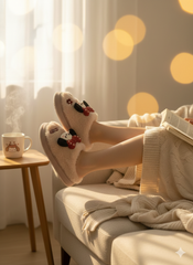 Hello Puppy Cozy Slippers 3D Bow Puppy Plush Slippers | Cute Winter Indoor Shoes