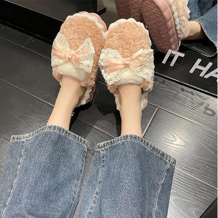 Cute Butterfly Fuzzy Women's Slippers Winter Fluffy Open Toe House Slippers Slip On Plush Bedroom Shoes Indoor Outdoor