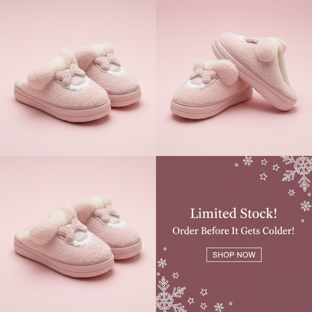Fuzzy Bow Charm Slippers  Soft Plush Winter Indoor Shoes