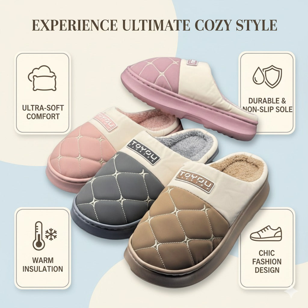 Nordic Quilt Comfort Slippers  Warm Winter Padded Indoor Shoes