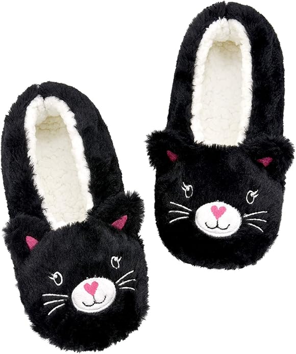 Panda Bros Slipper Socks With Non-Slip Grippers, Cute Fuzzy Warm Cat Animal House Slippers