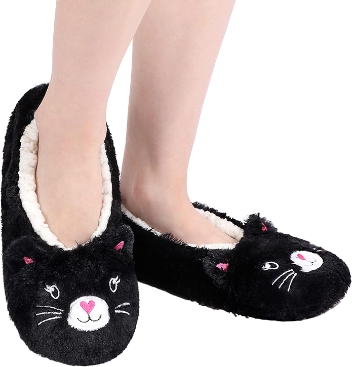 Panda Bros Slipper Socks With Non-Slip Grippers, Cute Fuzzy Warm Cat Animal House Slippers
