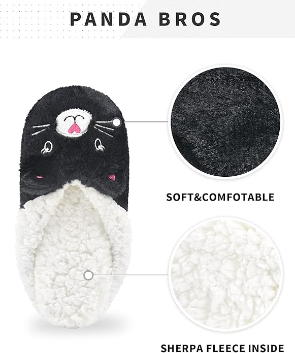 Panda Bros Slipper Socks With Non-Slip Grippers, Cute Fuzzy Warm Cat Animal House Slippers
