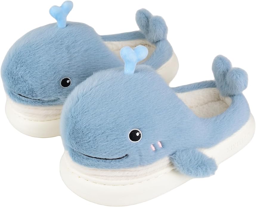 Plush Home Slippers for Men and Women, Cartoon Shark Animal Cotton Slippers, Winter Indoor Warm Soft and Comfortable Thick-soled Shoes