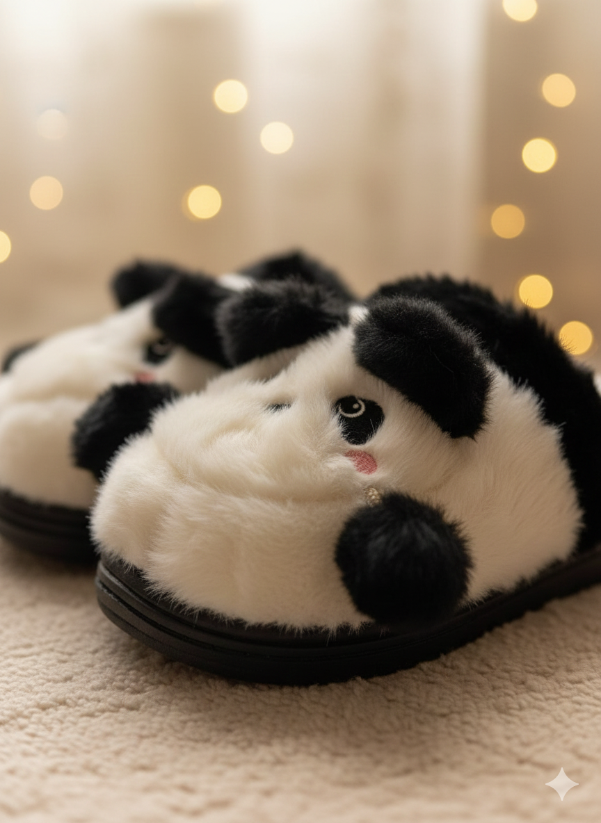 Plush Puppy Character Slippers | Warm Winter Indoor Shoes | 3D Puppy Face Cozy Slippers