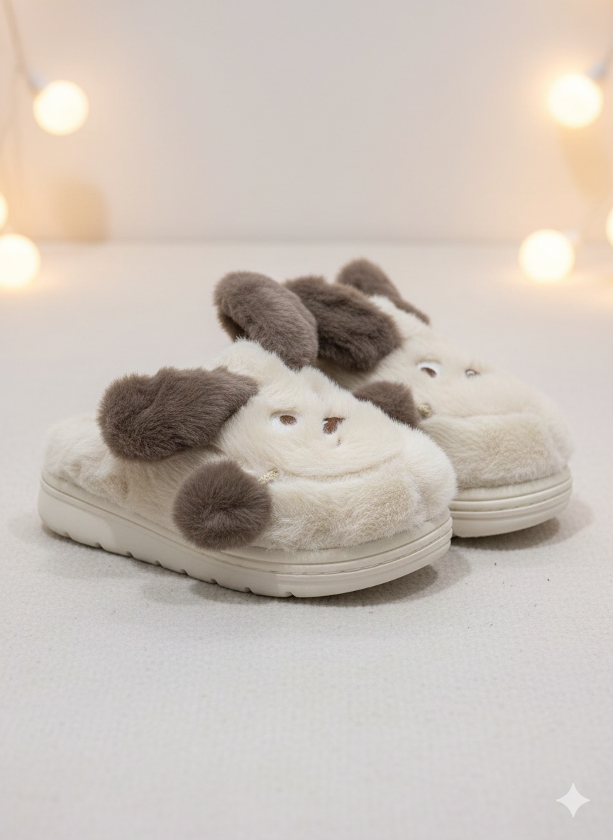 Plush Puppy Character Slippers | Warm Winter Indoor Shoes | 3D Puppy Face Cozy Slippers
