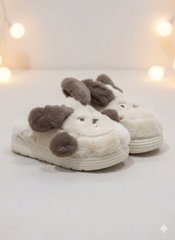 Plush Puppy Character Slippers | Warm Winter Indoor Shoes | 3D Puppy Face Cozy Slippers