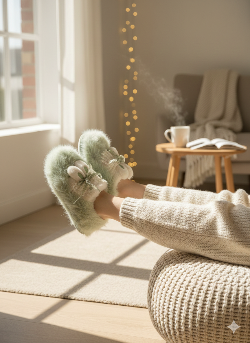 Sweet Fluffy Petal Plush Slippers | Warm Cozy Faux Fur Pastel Home Indoor Shoes