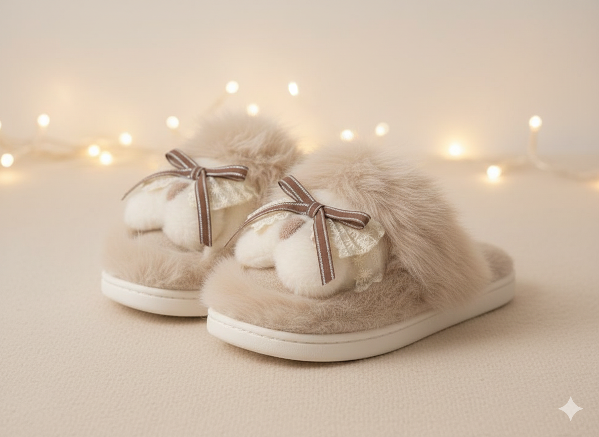 Sweet Fluffy Petal Plush Slippers | Warm Cozy Faux Fur Pastel Home Indoor Shoes