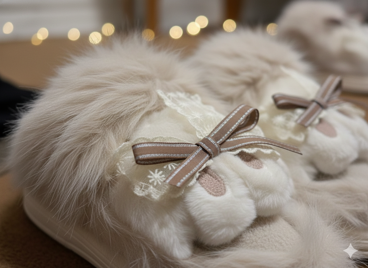 Sweet Fluffy Petal Plush Slippers | Warm Cozy Faux Fur Pastel Home Indoor Shoes