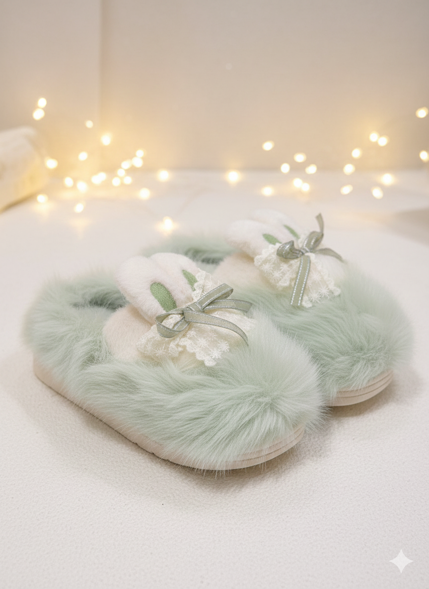 Sweet Fluffy Petal Plush Slippers | Warm Cozy Faux Fur Pastel Home Indoor Shoes