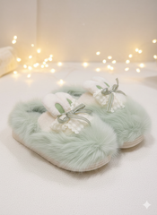 Sweet Fluffy Petal Plush Slippers | Warm Cozy Faux Fur Pastel Home Indoor Shoes