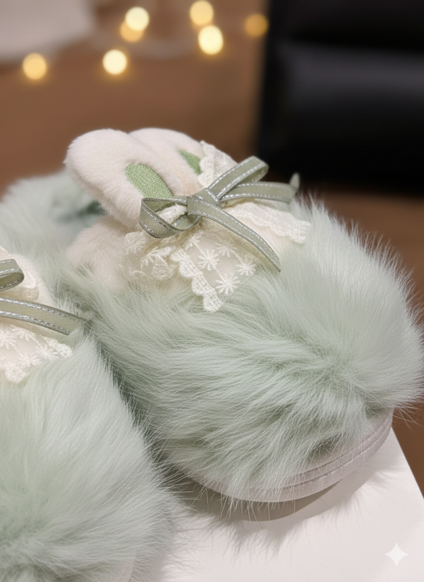 Sweet Fluffy Petal Plush Slippers | Warm Cozy Faux Fur Pastel Home Indoor Shoes