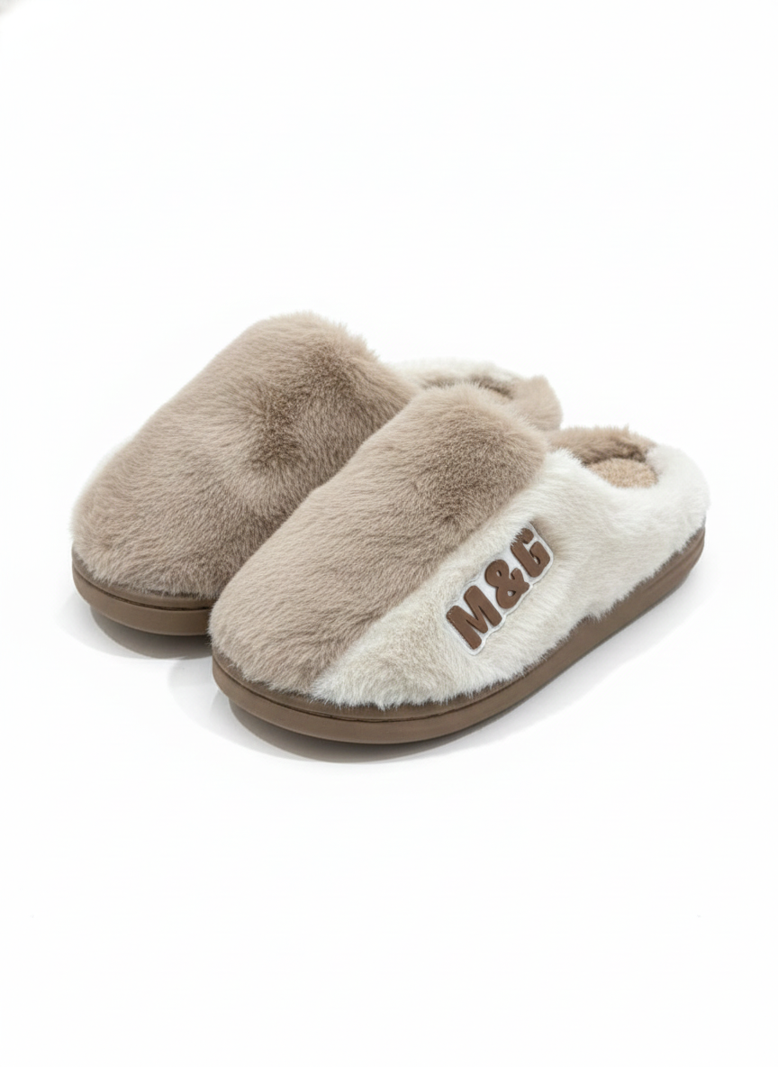 Two-Tone Cozy Soft Faux Fur Indoor Plush Slippers | Modern Black & White Comfort Slippers
