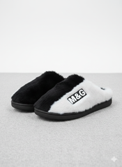 Two-Tone Cozy Soft Faux Fur Indoor Plush Slippers | Modern Black & White Comfort Slippers