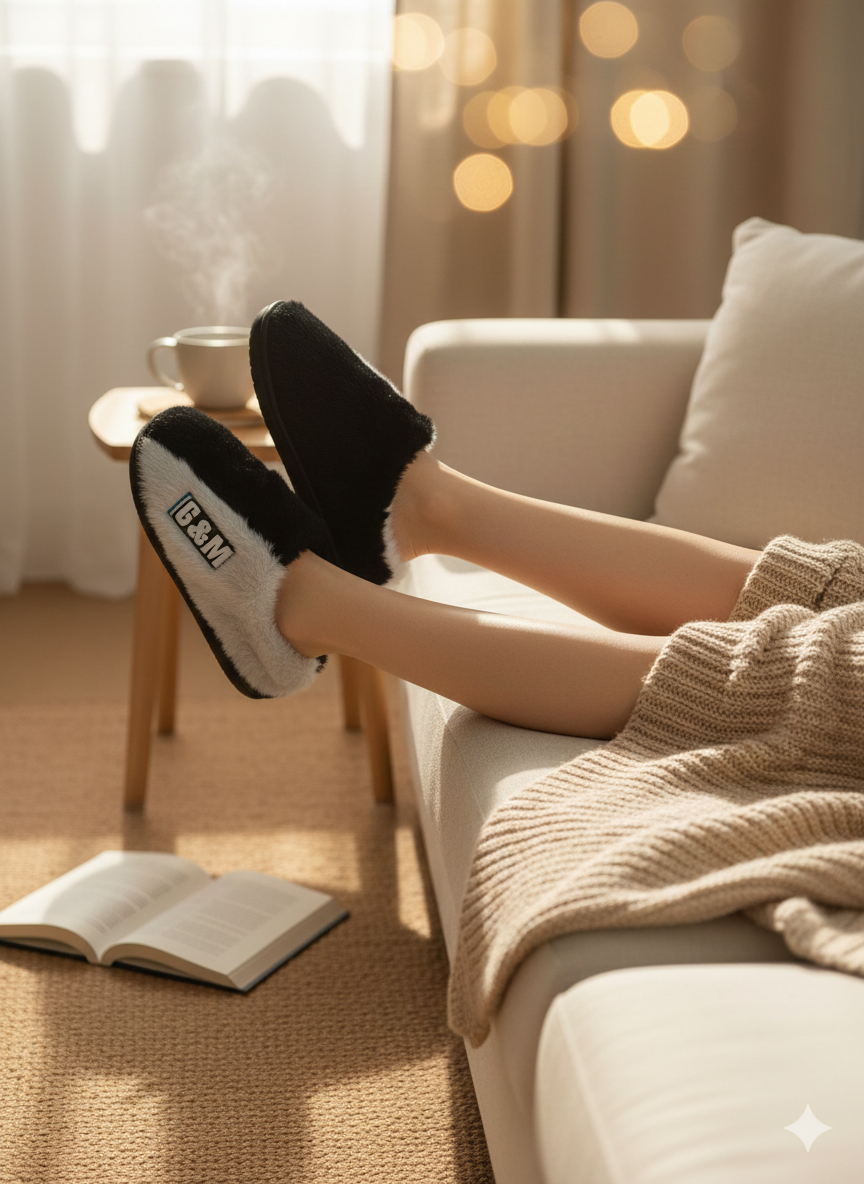 Two-Tone Cozy Soft Faux Fur Indoor Plush Slippers | Modern Black & White Comfort Slippers