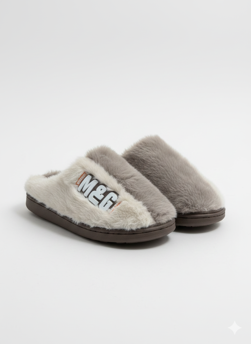 Two-Tone Cozy Soft Faux Fur Indoor Plush Slippers | Modern Black & White Comfort Slippers