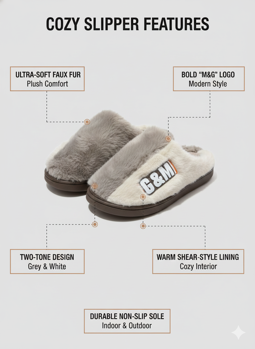 Two-Tone Cozy Soft Faux Fur Indoor Plush Slippers | Modern Black & White Comfort Slippers