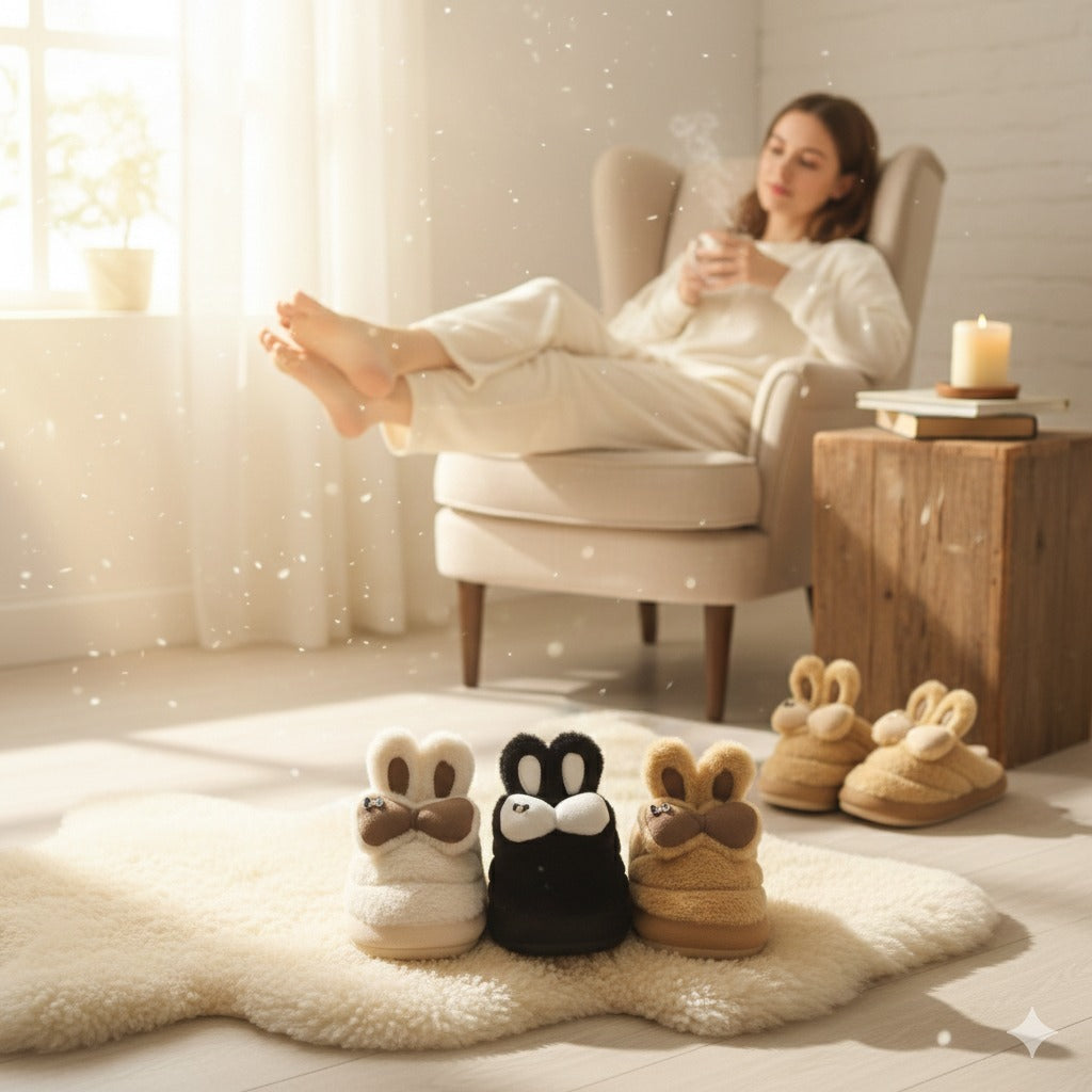 Ultra-Plush Bunny Ear Slippers with Cozy Fleece Lining & Anti-Slip Sole