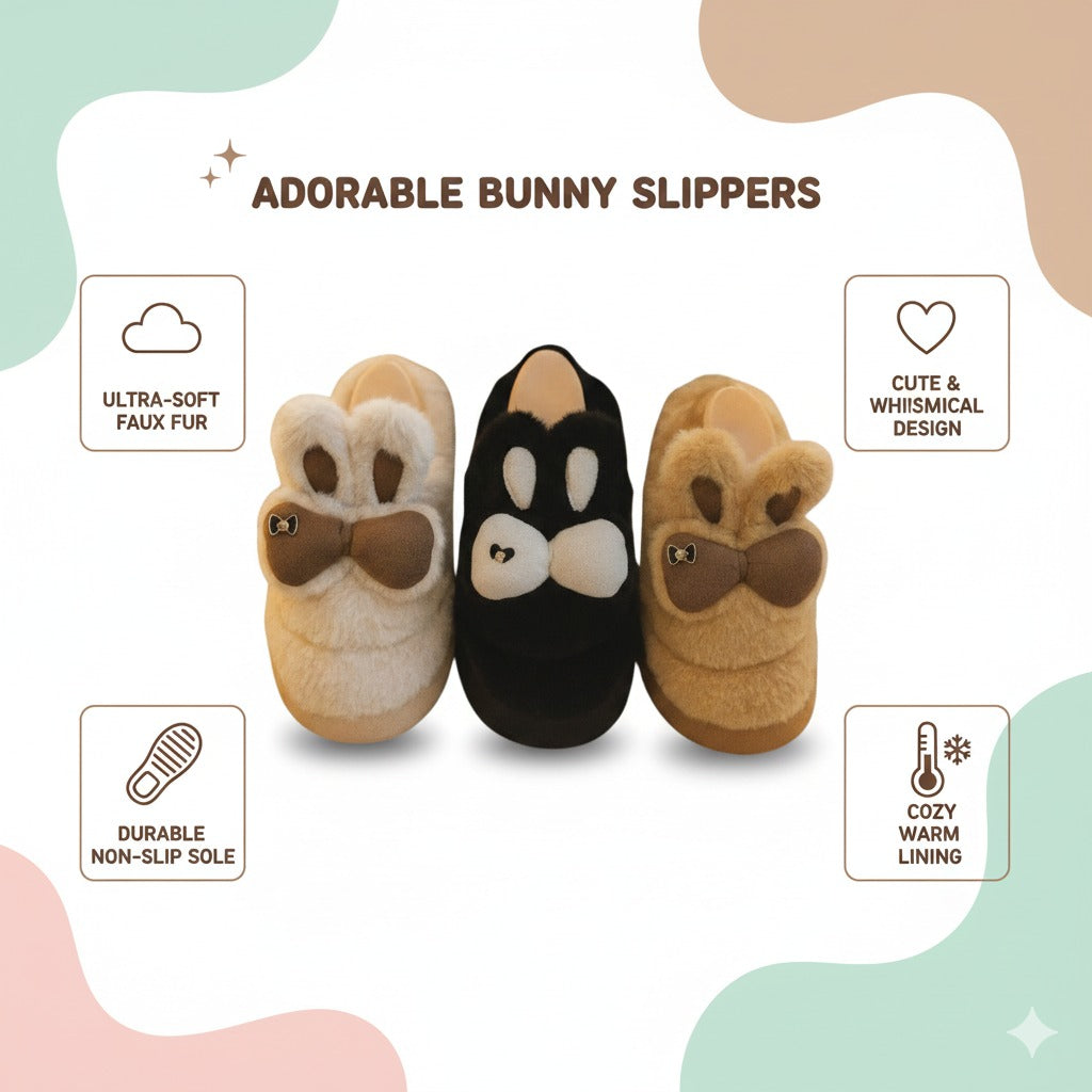 Ultra-Plush Bunny Ear Slippers with Cozy Fleece Lining & Anti-Slip Sole