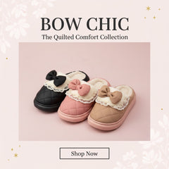 Velvet Lace Bow Slippers  Plush Quilted Comfort Indoor Shoes