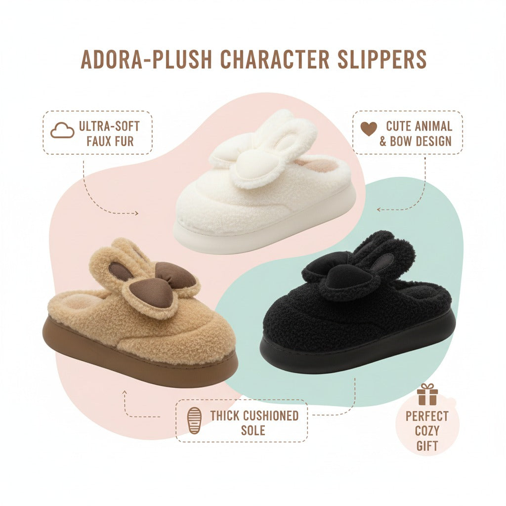 Fluffy Bunny Ear Slippers  Ultra-Soft Warm Winter Indoor Shoes