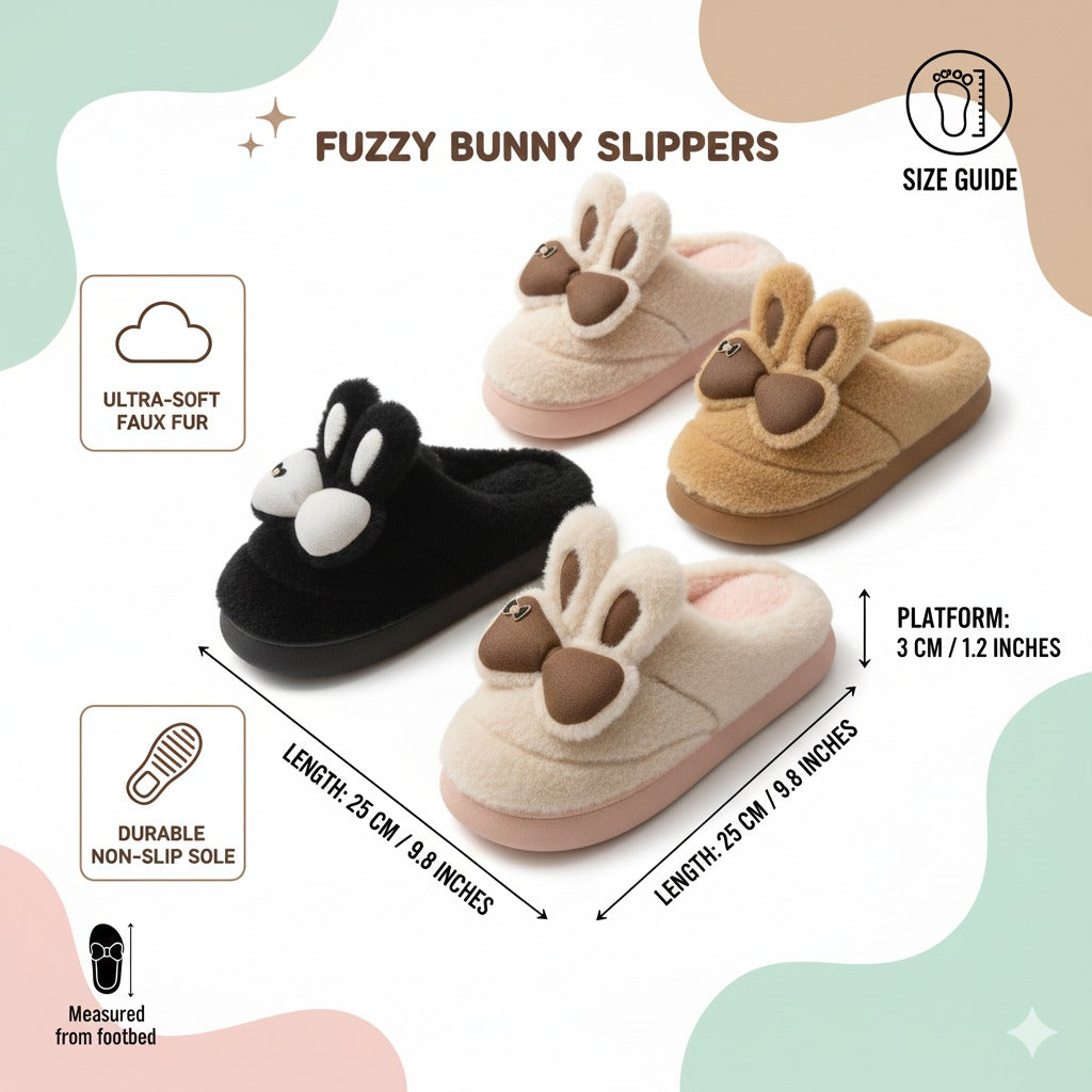 Fluffy Bunny Ear Slippers  Ultra-Soft Warm Winter Indoor Shoes