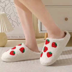 Red Strawberries Soft Plush House Slippers